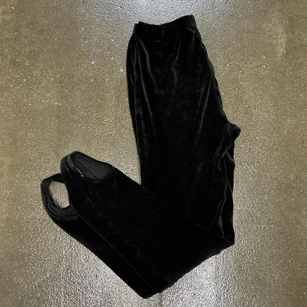 Vintage 90s Black Velvert Energie Leggings Womens Medium Foot Cuff Elastic Waist
